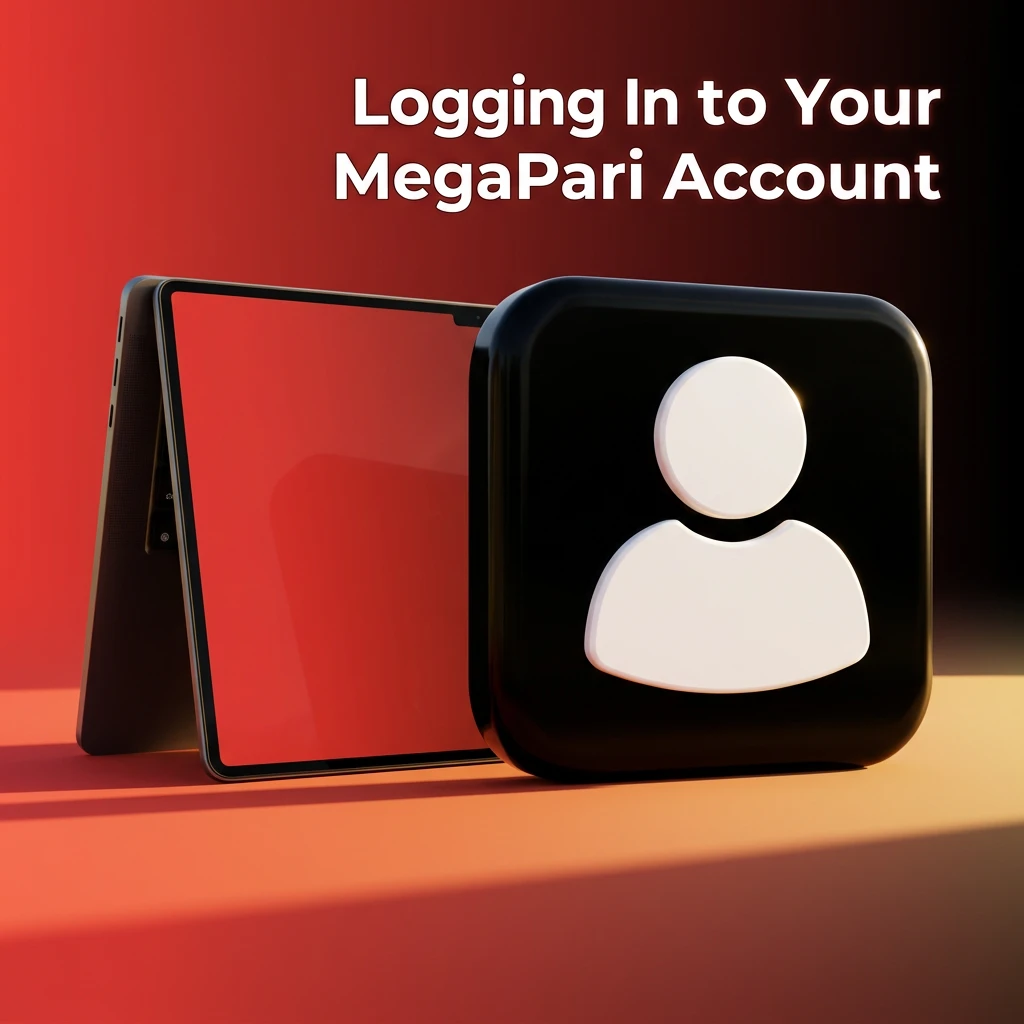 MegaPari account login steps showing email credentials entry, CAPTCHA verification, and two-factor authentication process