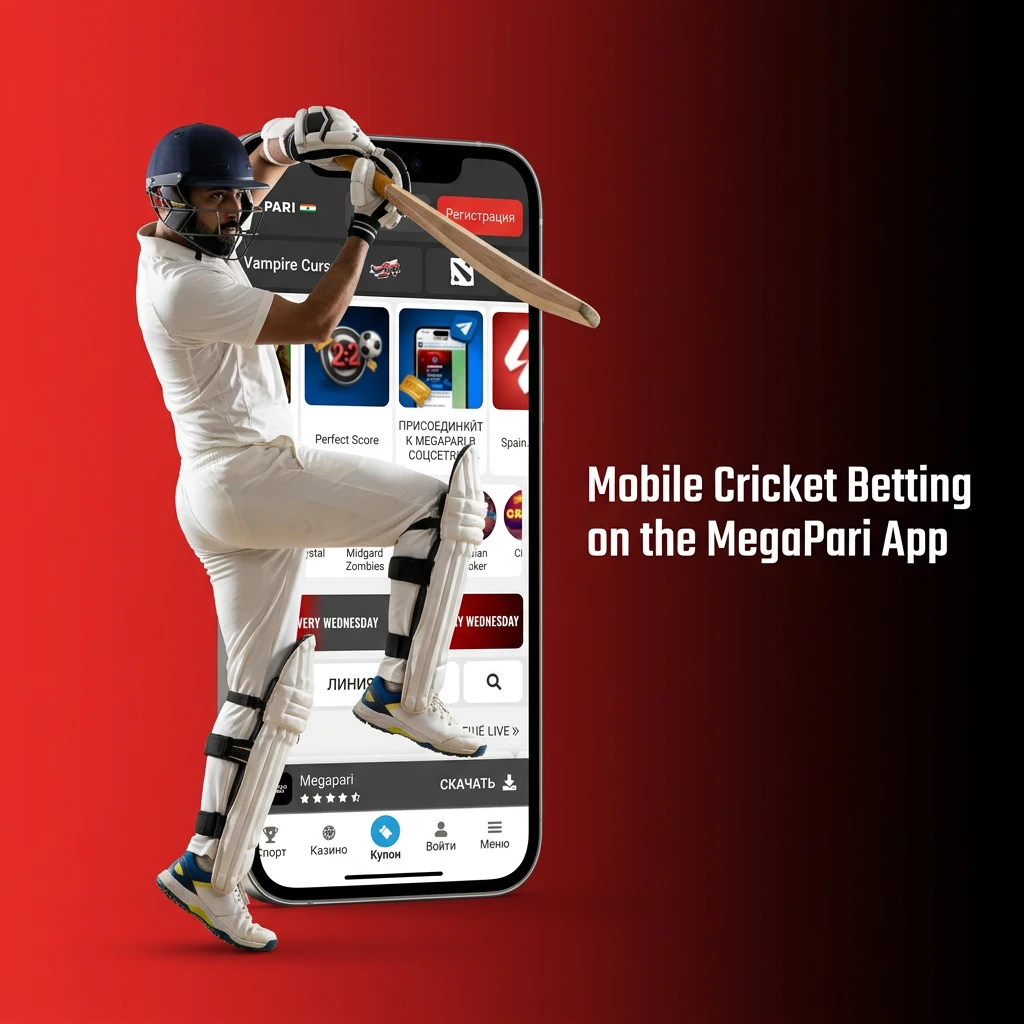 MegaPari mobile app cricket betting interface showing Android APK download and iOS App Store installation steps