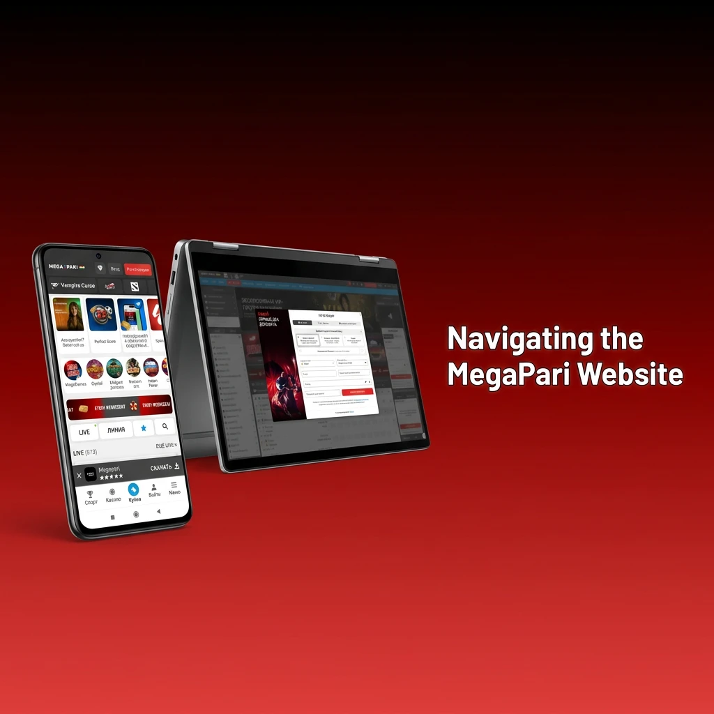 MegaPari website top navigation bar showing Sports, Live Betting, Casino and Promotions menu options on desktop